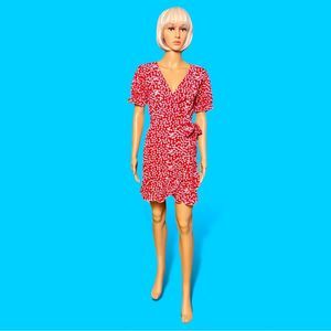 Red Floral Wrap Dress by Relipop, Size Small